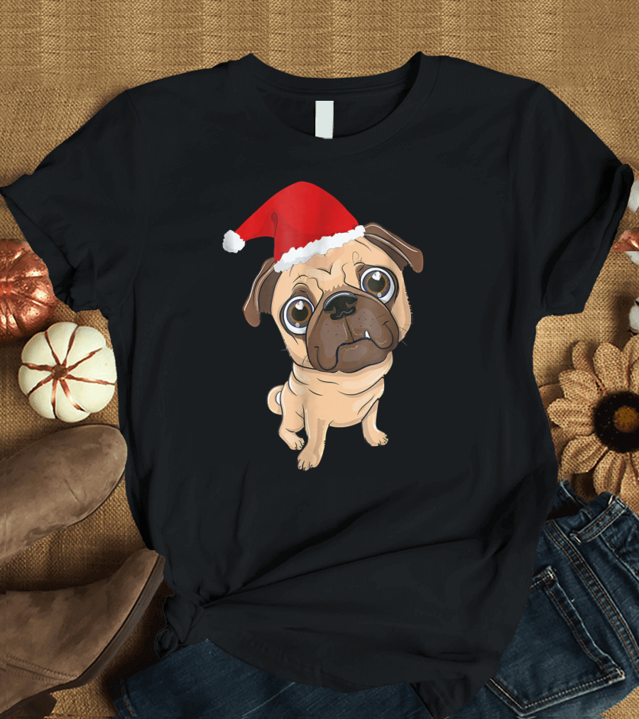 Santa Hat Pug Christmas Fun T-Shirt
