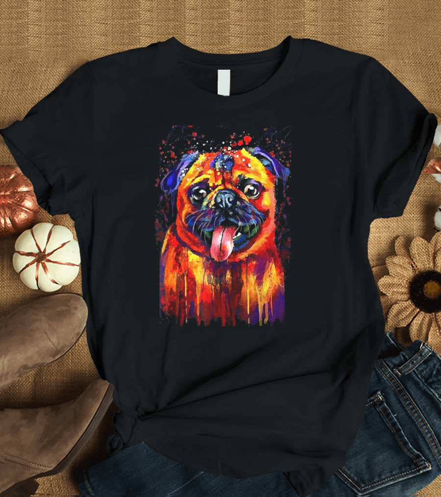 Vibrant Watercolor Pug Design for Enthusiasts T-Shirt