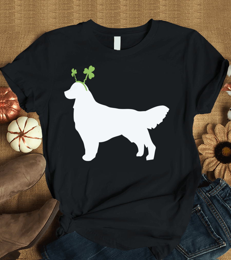 Golden Retriever Shamrock Antlers St Patricks Day Dog T-Shirt
