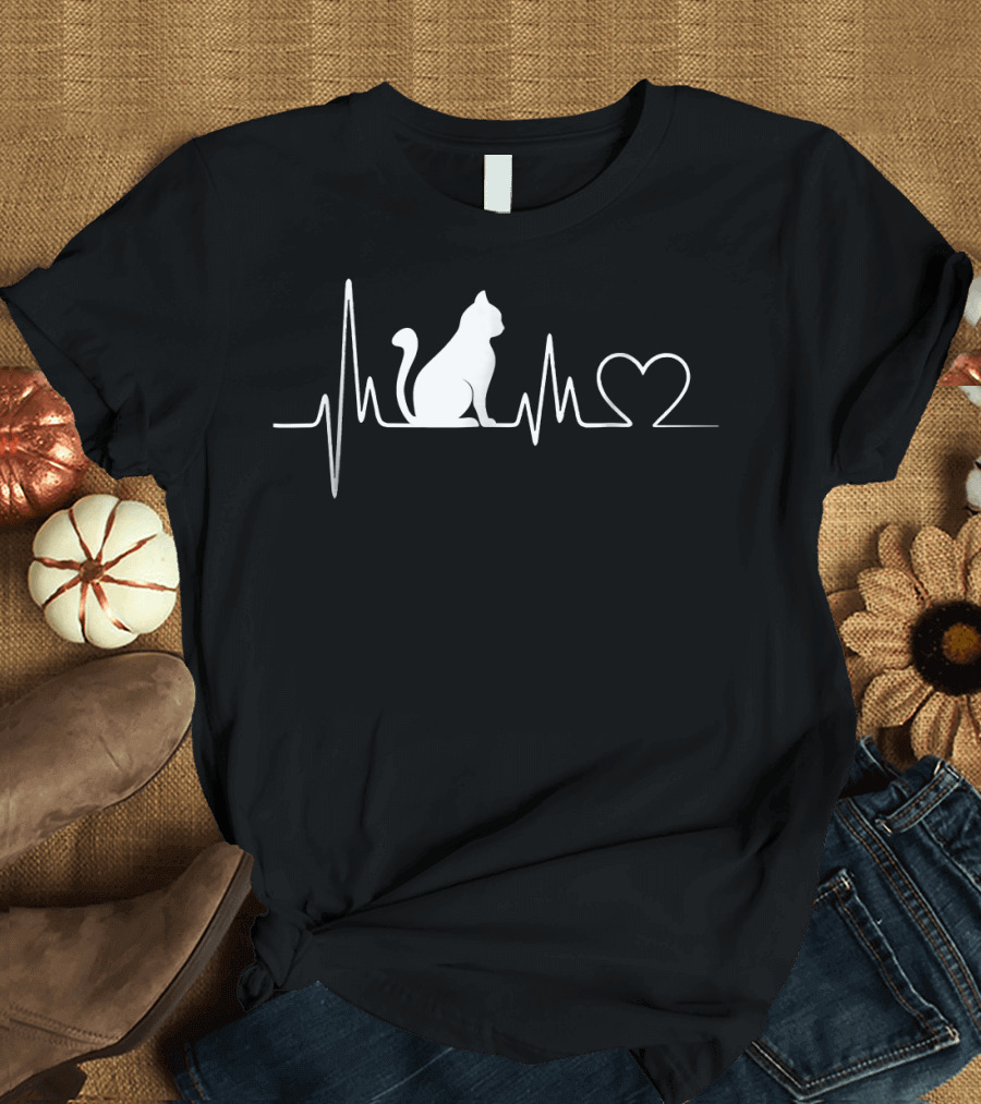 Cat Heartbeat with Heart Outline and Cat T-Shirt