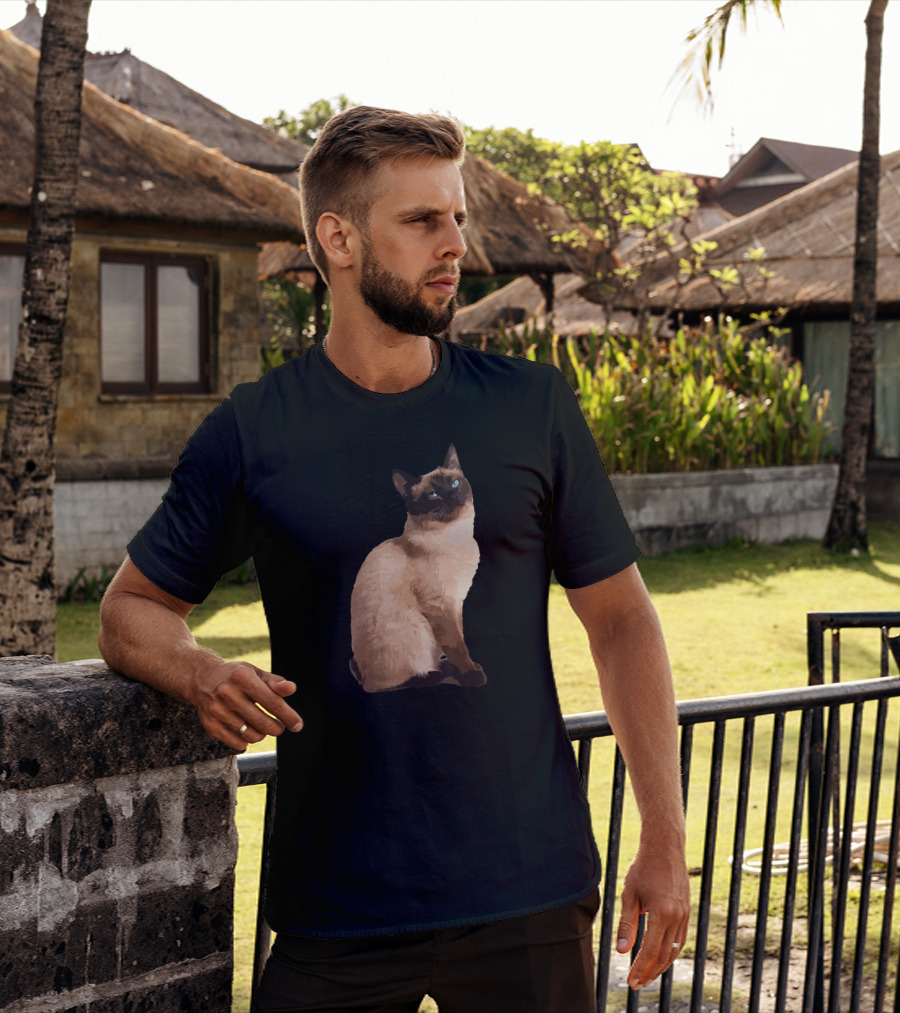 Siamese Cat Cute Siamese Cat Sitting Brown Fur Blue Eyes T-Shirt