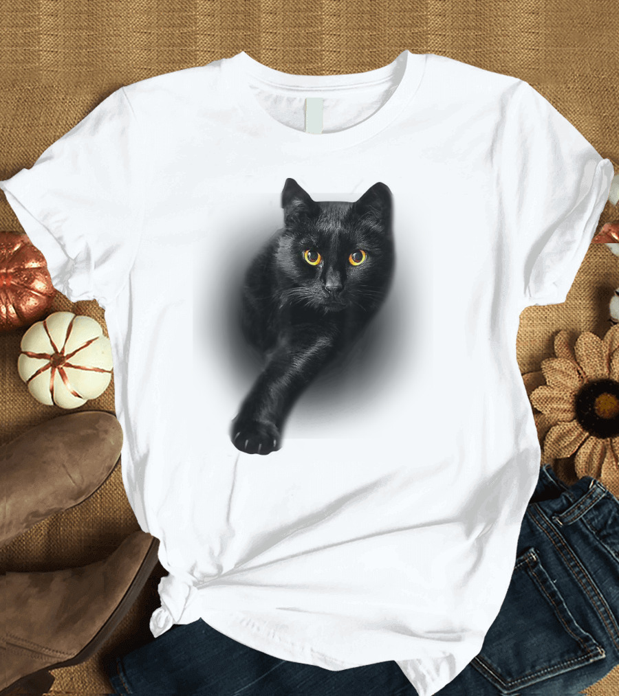 Black Cat Yellow Eyes Cats Iconic Feline Expression T-Shirt