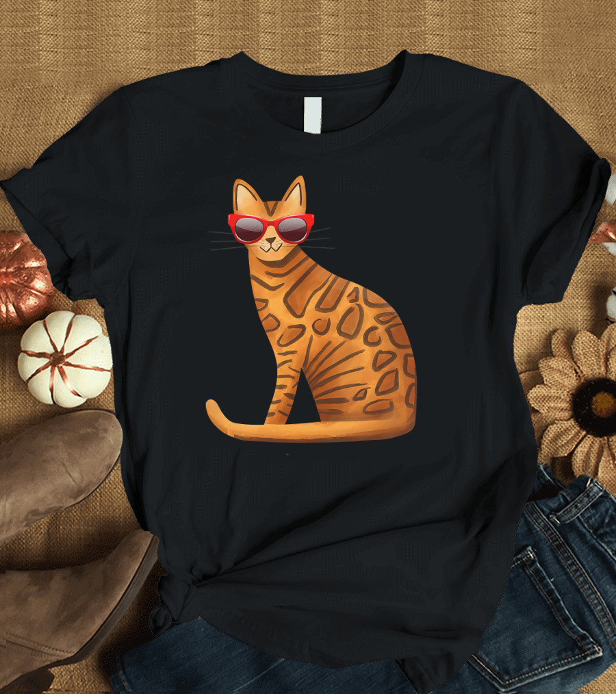 Best Cool Bengal Cat with Red Sunglasses for Summer T-Shirt
