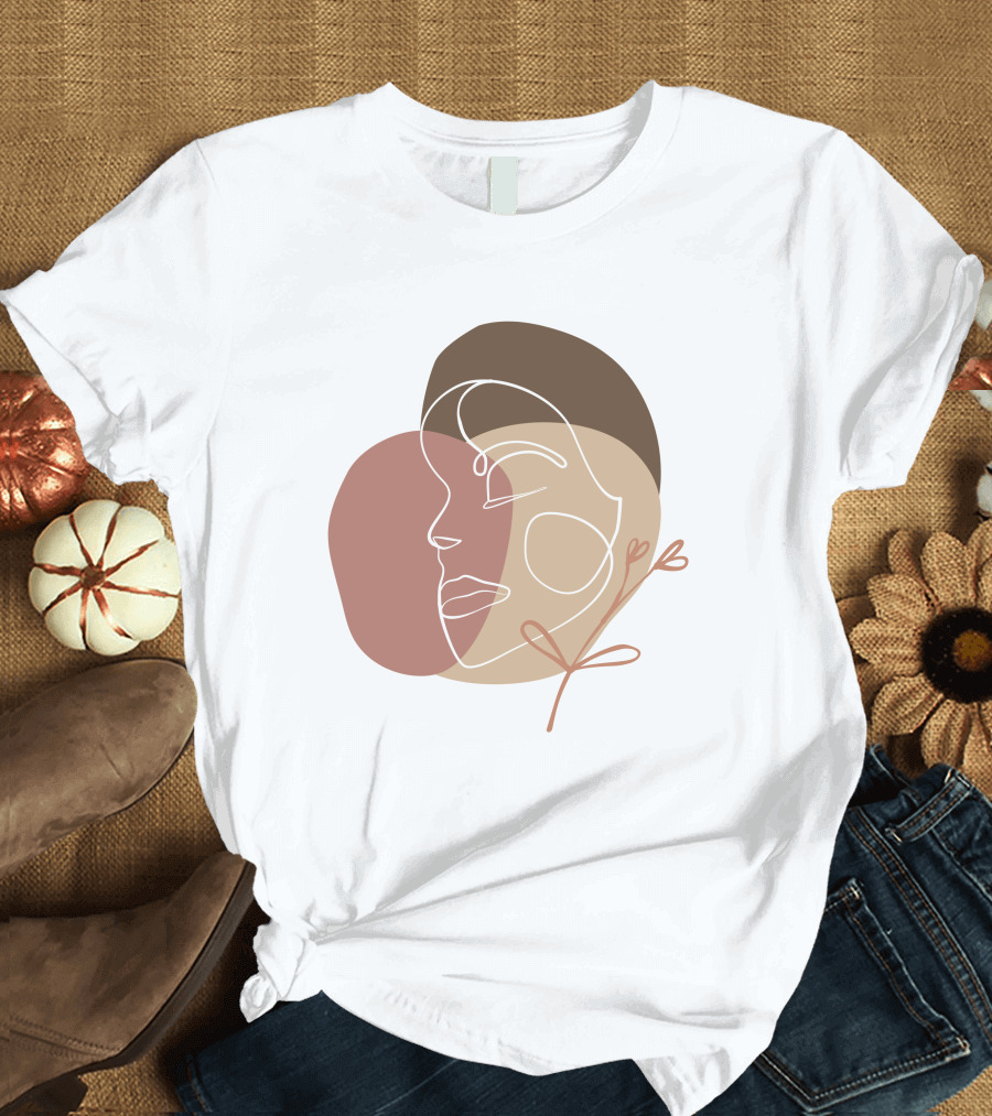 Line Art Woman Face Beauty Minimalist Abstract Linear Profile T-Shirt
