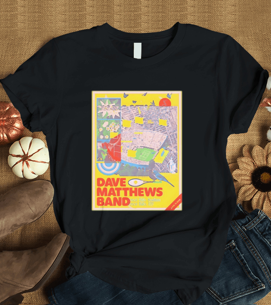 Dave Matthews Band Forest Hills NY 2026 Stadium June 10 Art Collage Stadium Map And Bird T-Shirt