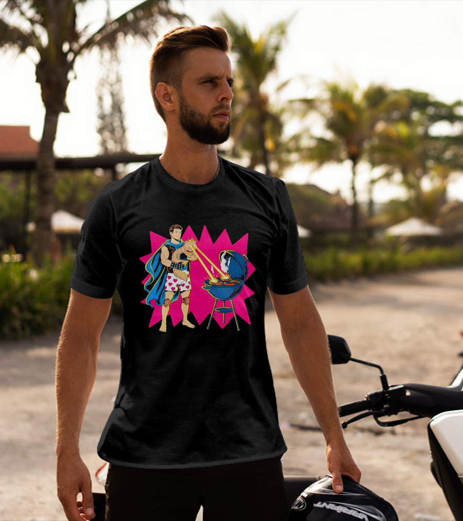 Superhero Cape Heart Shorts Laser Cat BBQ In Action T-Shirt
