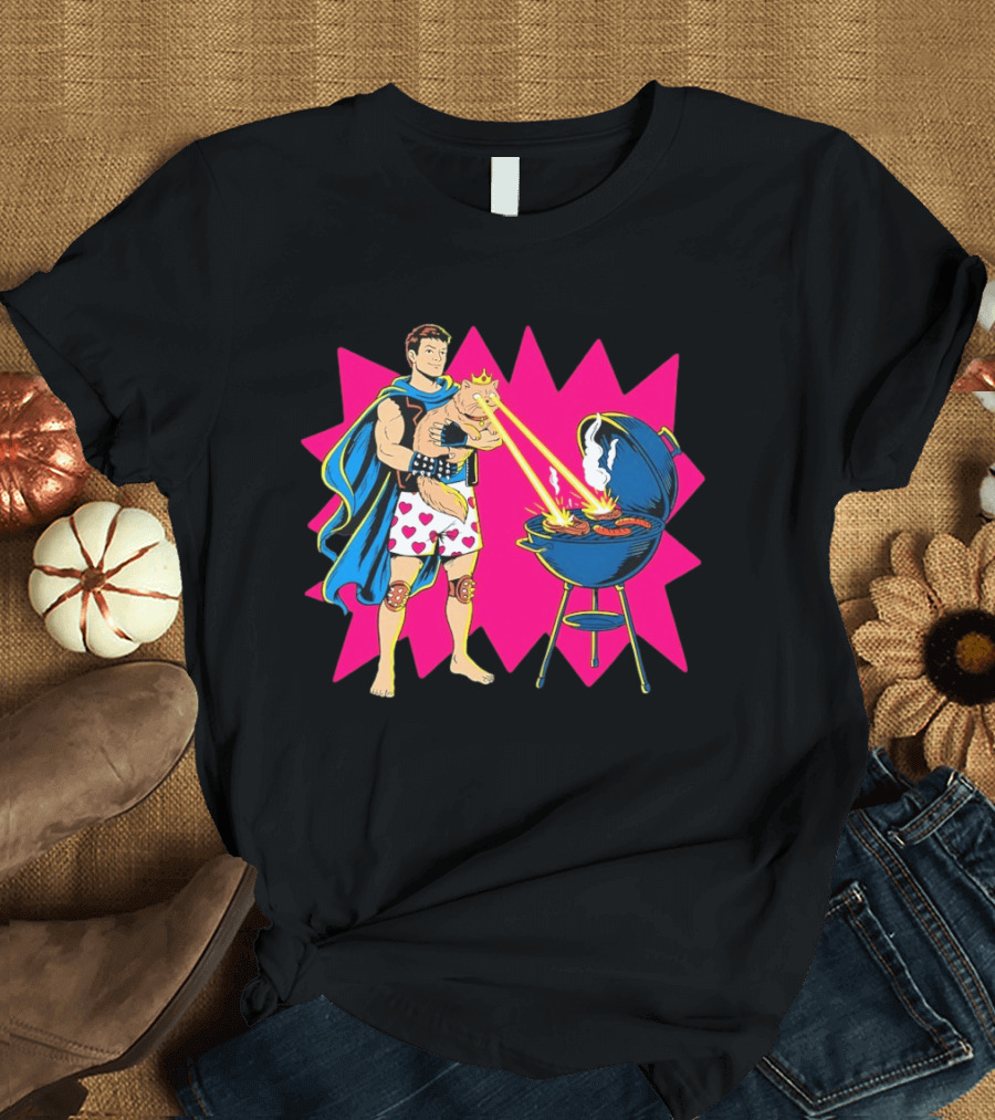 Superhero Cape Heart Shorts Laser Cat BBQ In Action T-Shirt