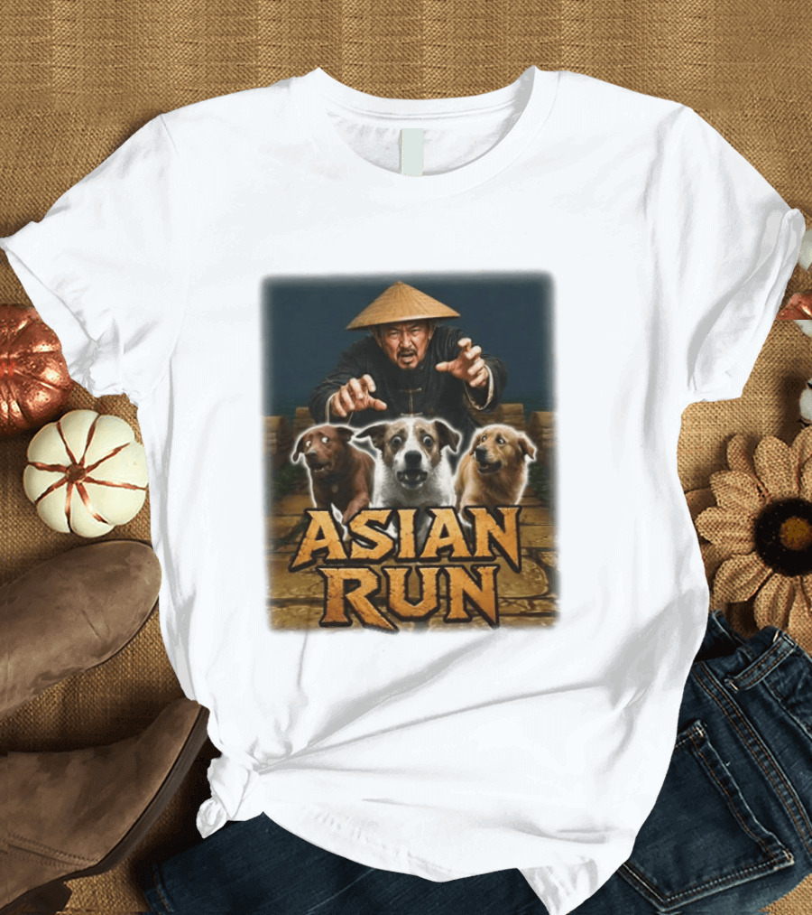 Asian Run Dogs With Traditional Hat Man T-Shirt