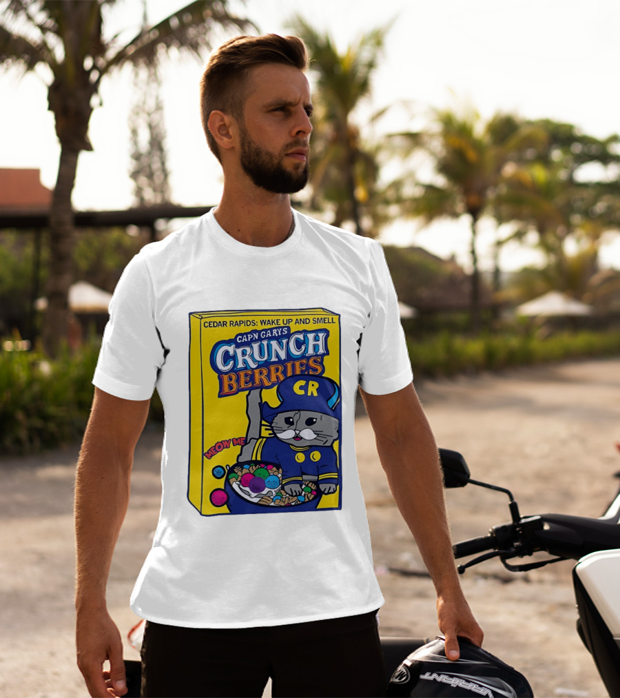 Cedar Rapids Wake Up And Smell Capn Garys Crunch Berries Meow Me Cat T-Shirt