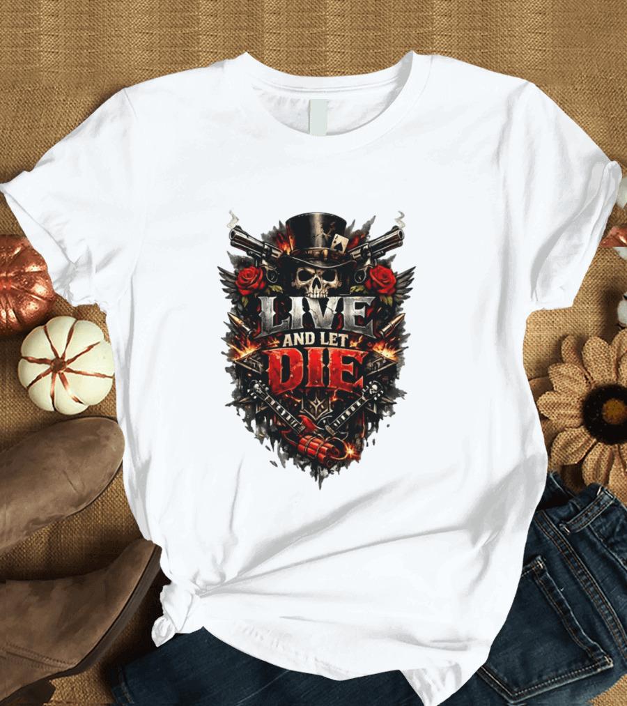 Guns N' Roses Live And Let Die Skull Roses Guns Playing Cards T-Shirt