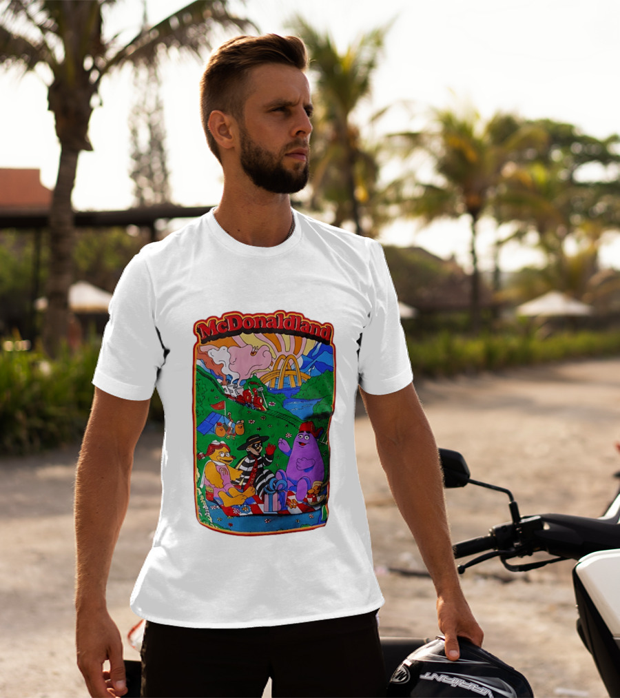 McDonaldland Hamburglar Grimace Birdie Picnic Train Scene T-Shirt