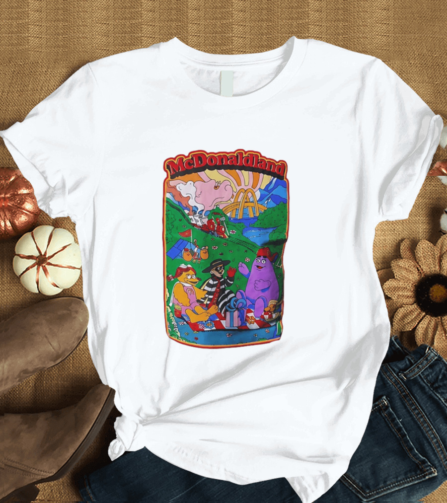 McDonaldland Hamburglar Grimace Birdie Picnic Train Scene T-Shirt