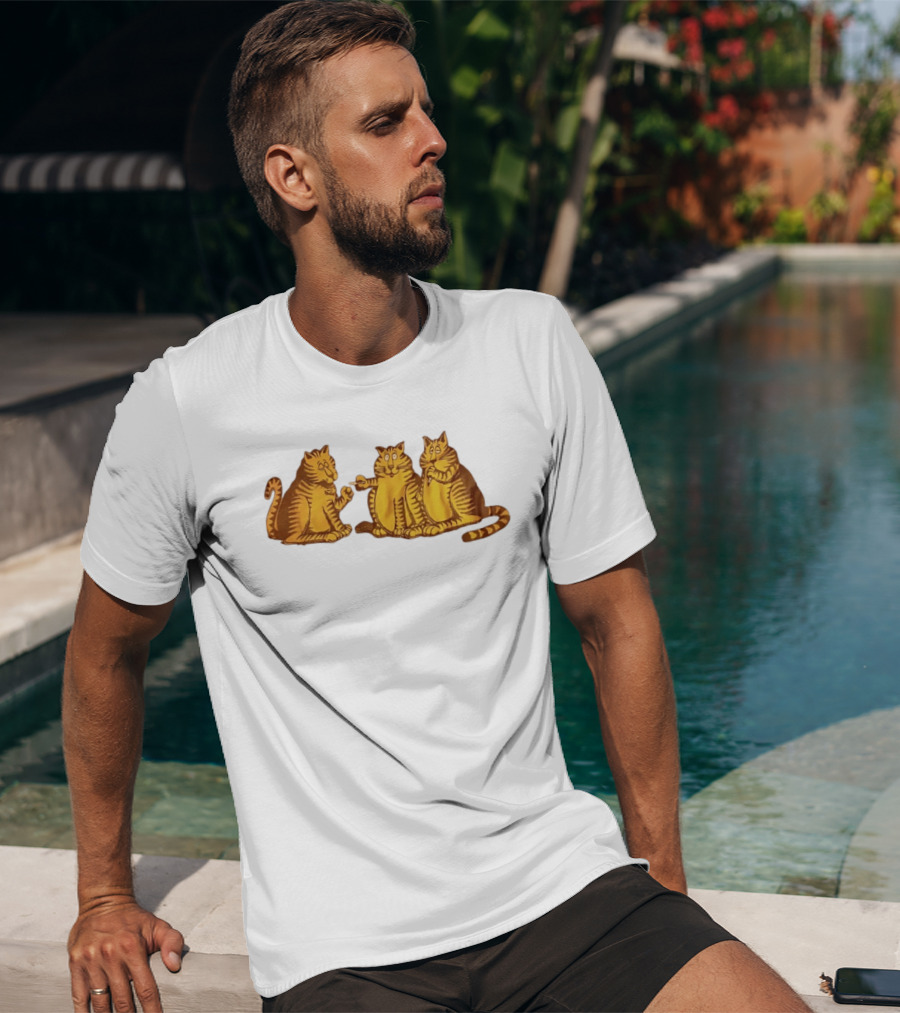 Super Cat Smoking Meme Trio Funny Cats Sharing Cigarettes T-Shirt