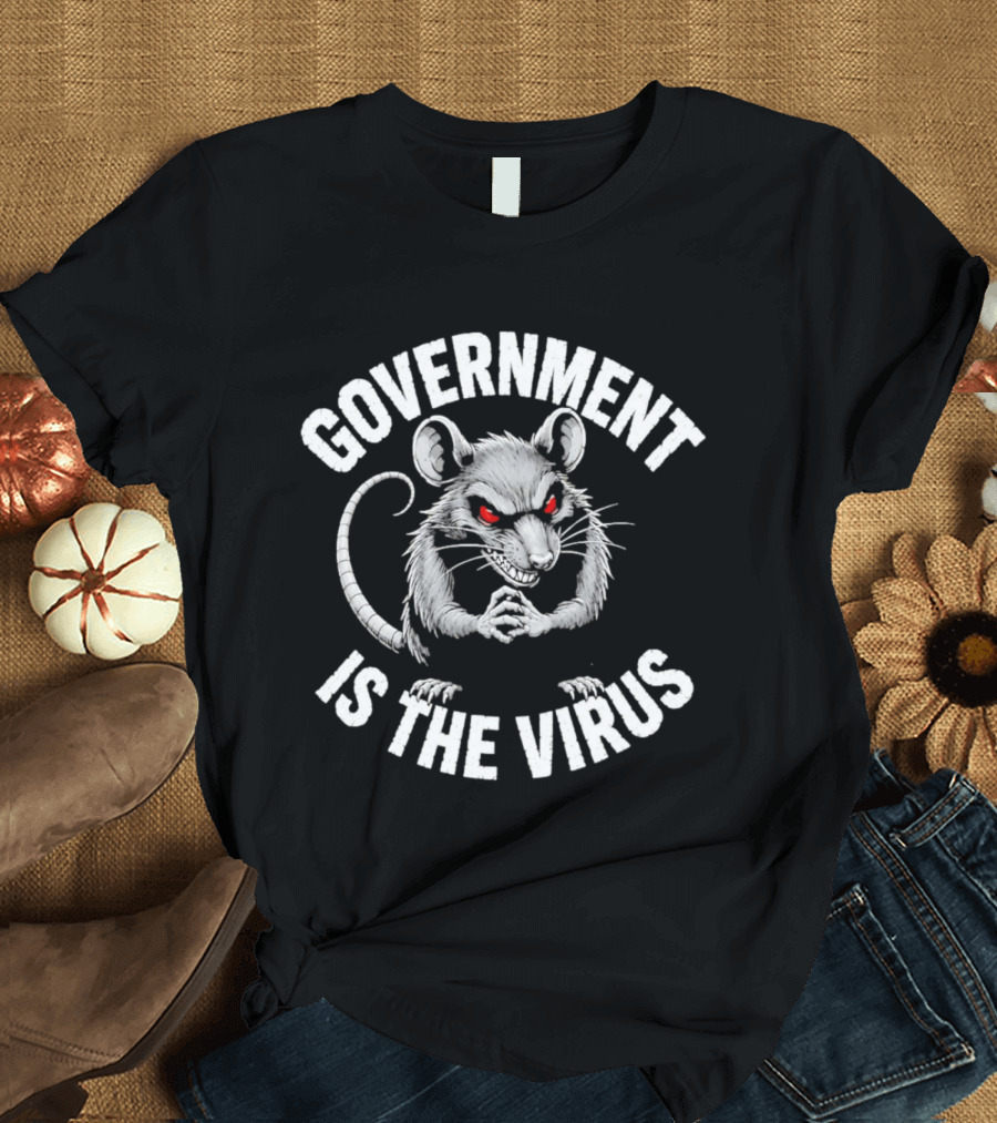 Government Is The Virus Rat Illustration Red Eyes T-Shirt