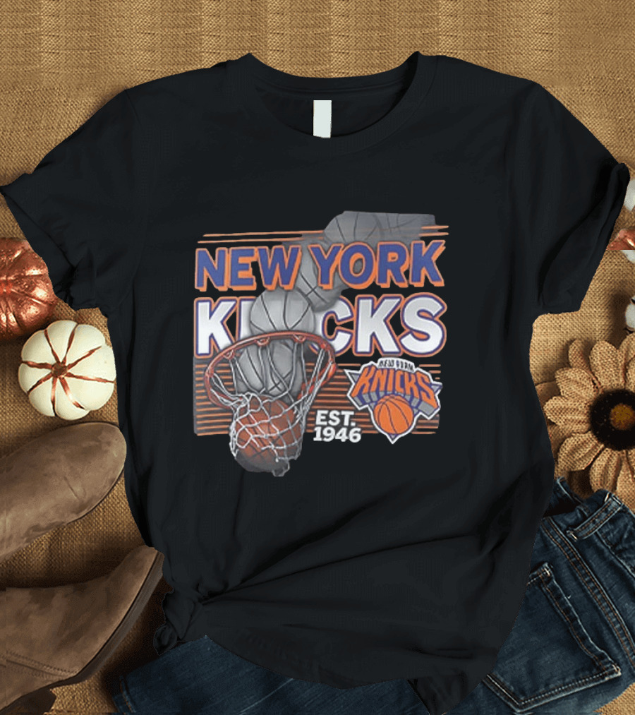New York Knicks Basketball Hoop Net Est 1946 Team Logo 2 Sided T-Shirt