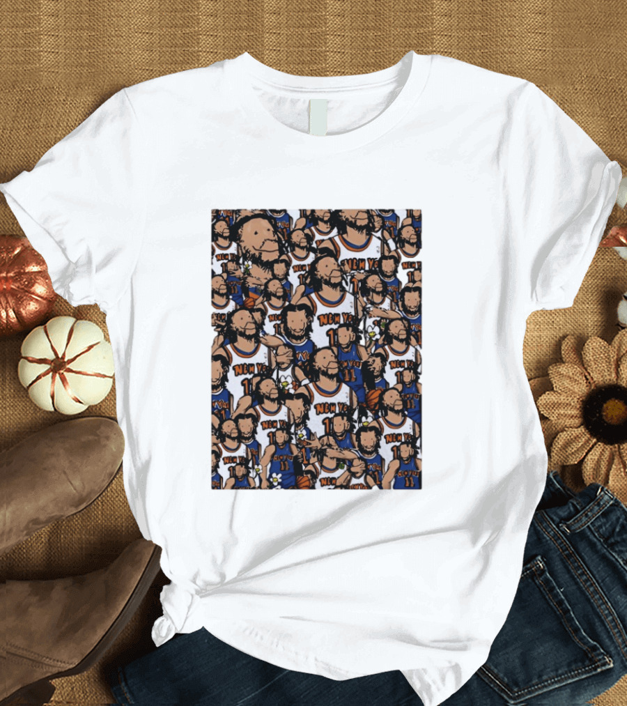 Jalen Brunson New York Knicks Number 11 NEMY Cartoon Collage T-Shirt
