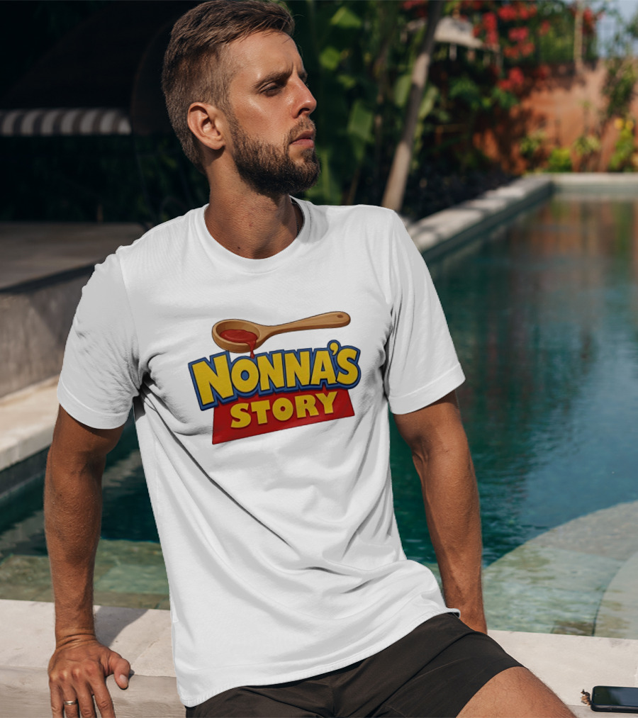 Nonna's Story Wooden Spoon Icon With Red Sauce T-Shirt