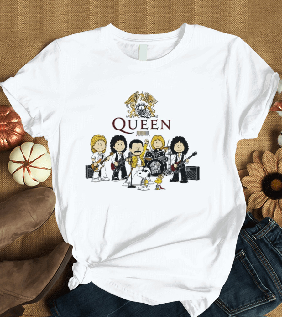Queen Peanuts Collaboration With Snoopy And Woodstock Cartoon Band Members T-Shirt
