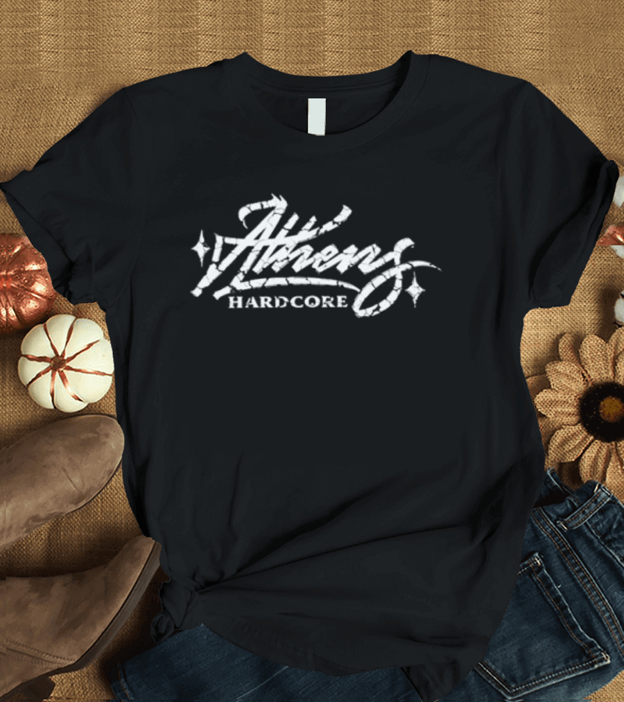 Athens Hardcore Cracked Retro Font T-Shirt