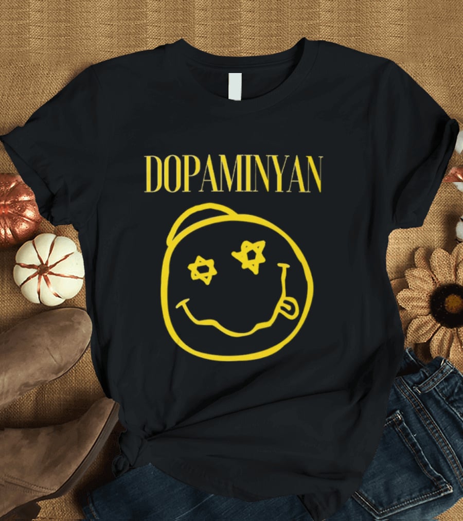 Dopaminyan Star Eyed Smiley Face Yellow T-Shirt