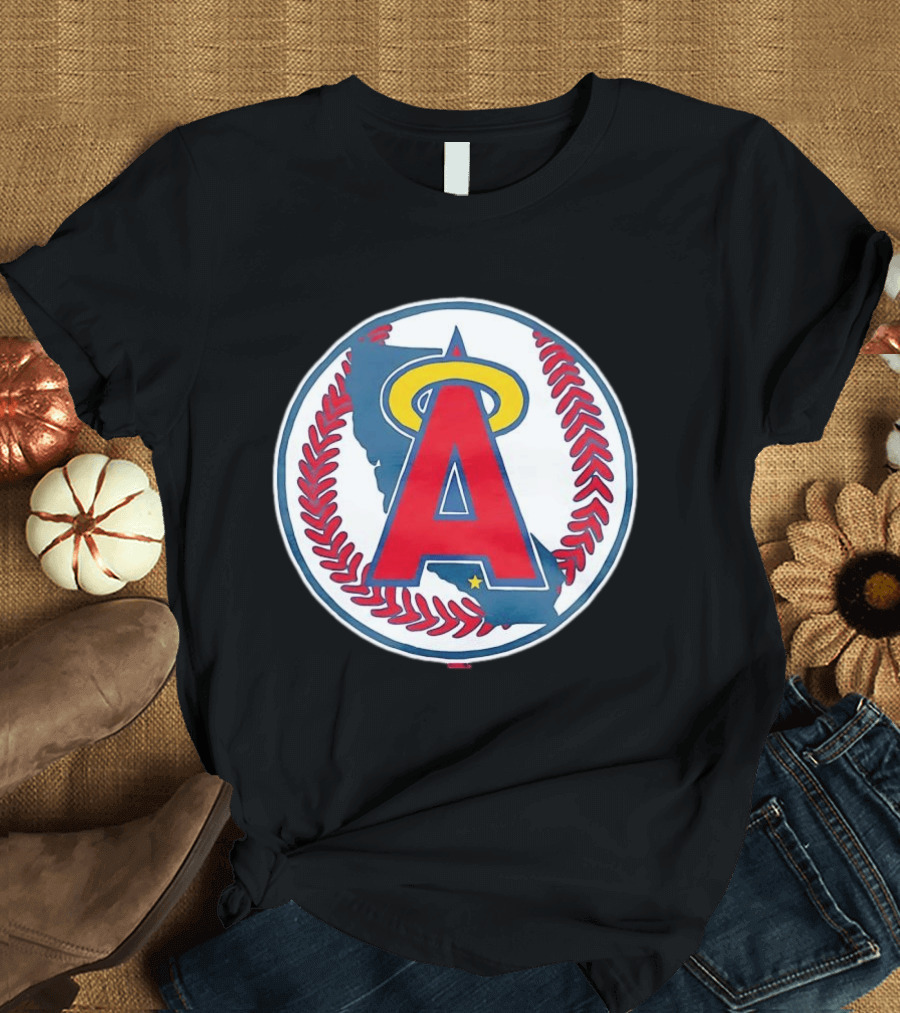 Los Angeles Angels Classic Halo A Baseball Emblem California Map T-Shirt