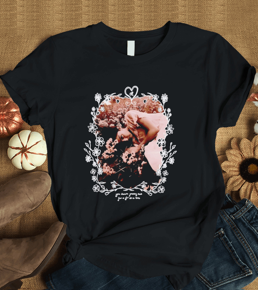 You Seem Pretty Sad For A Girl So In Love Floral Aesthetic Heart Frame Vintage Sepia Photography With Dreamy Flowers And Sleeping Girl T-Shirt