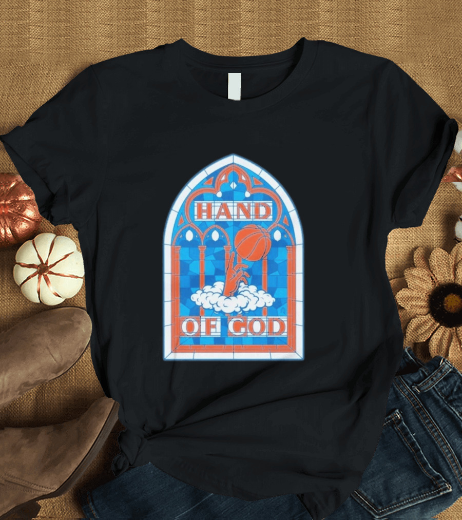 New York Knicks Basketball Stained Glass Hand Of God T-Shirt
