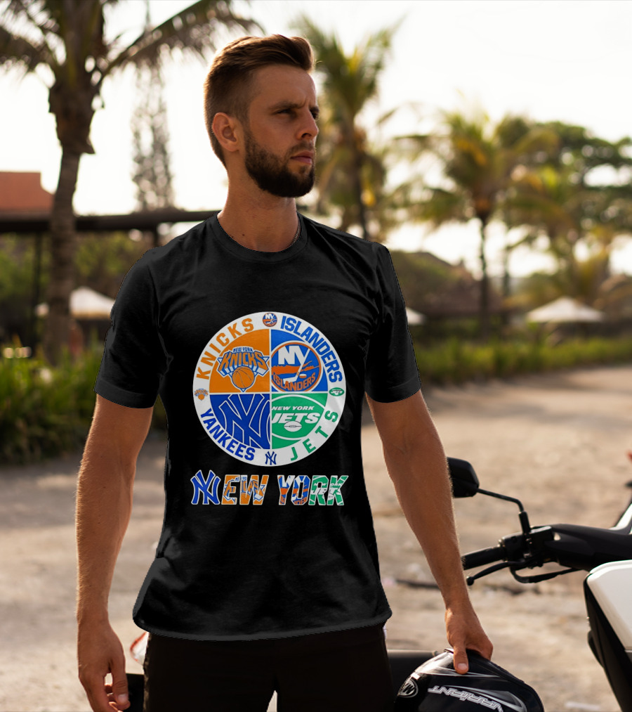Knicks Islanders Yankees Jets New York Sports Teams Quadrant T-Shirt