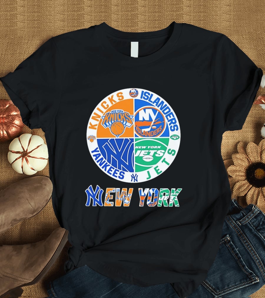Knicks Islanders Yankees Jets New York Sports Teams Quadrant T-Shirt