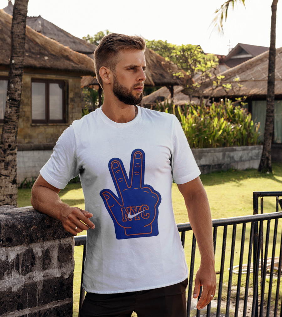NYC Foam Finger Peace Sign New York Knicks Basketball T-Shirt