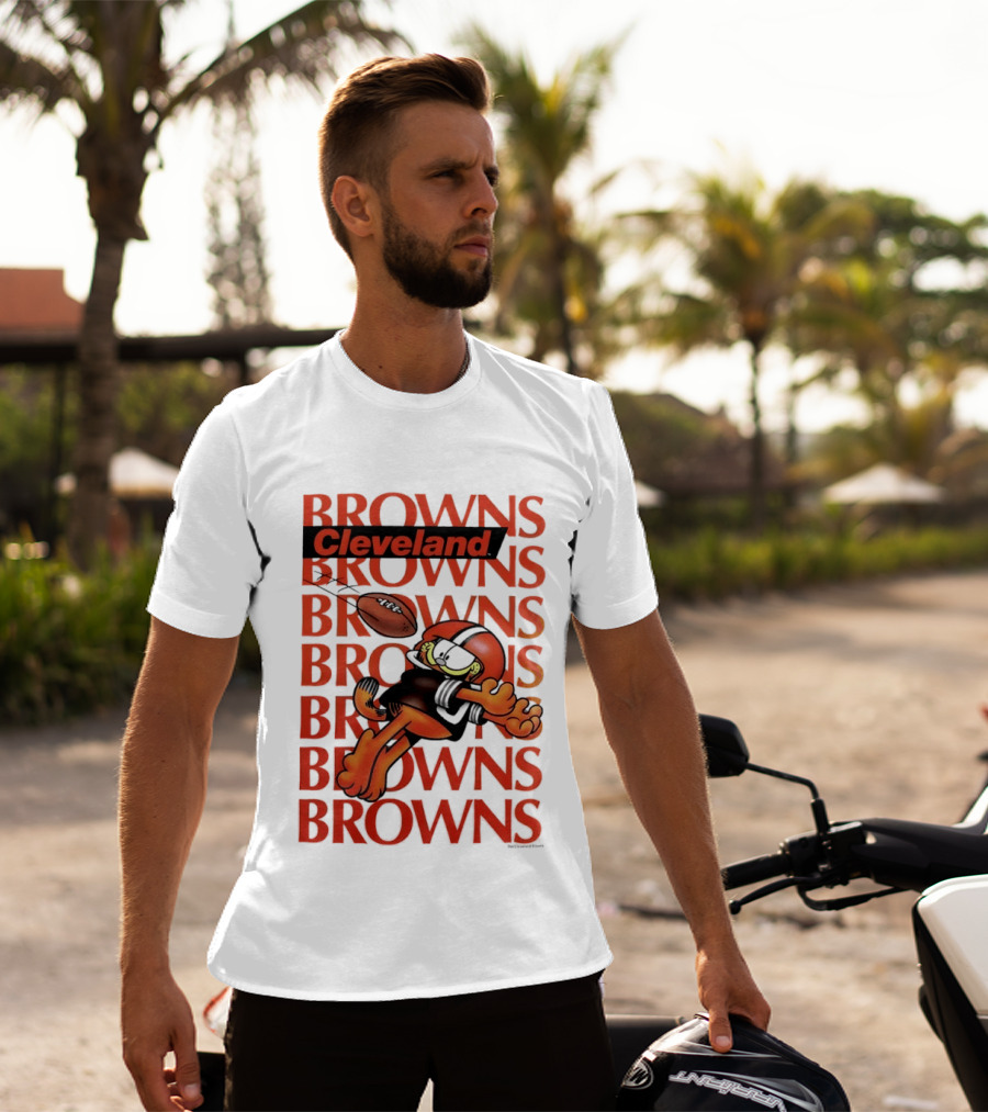 Browns Football Cleveland Orange Cat Kicking Touchdown T-Shirt