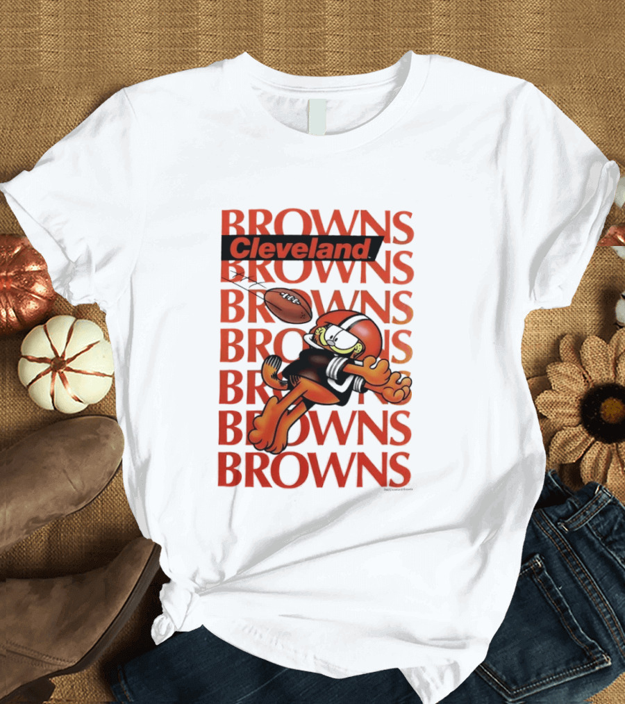 Browns Football Cleveland Orange Cat Kicking Touchdown T-Shirt