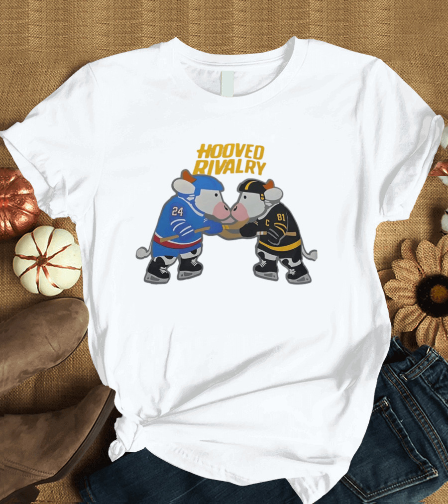 Hooved Rivalry Cow Hockey Players 24 And 81 Faceoff T-Shirt