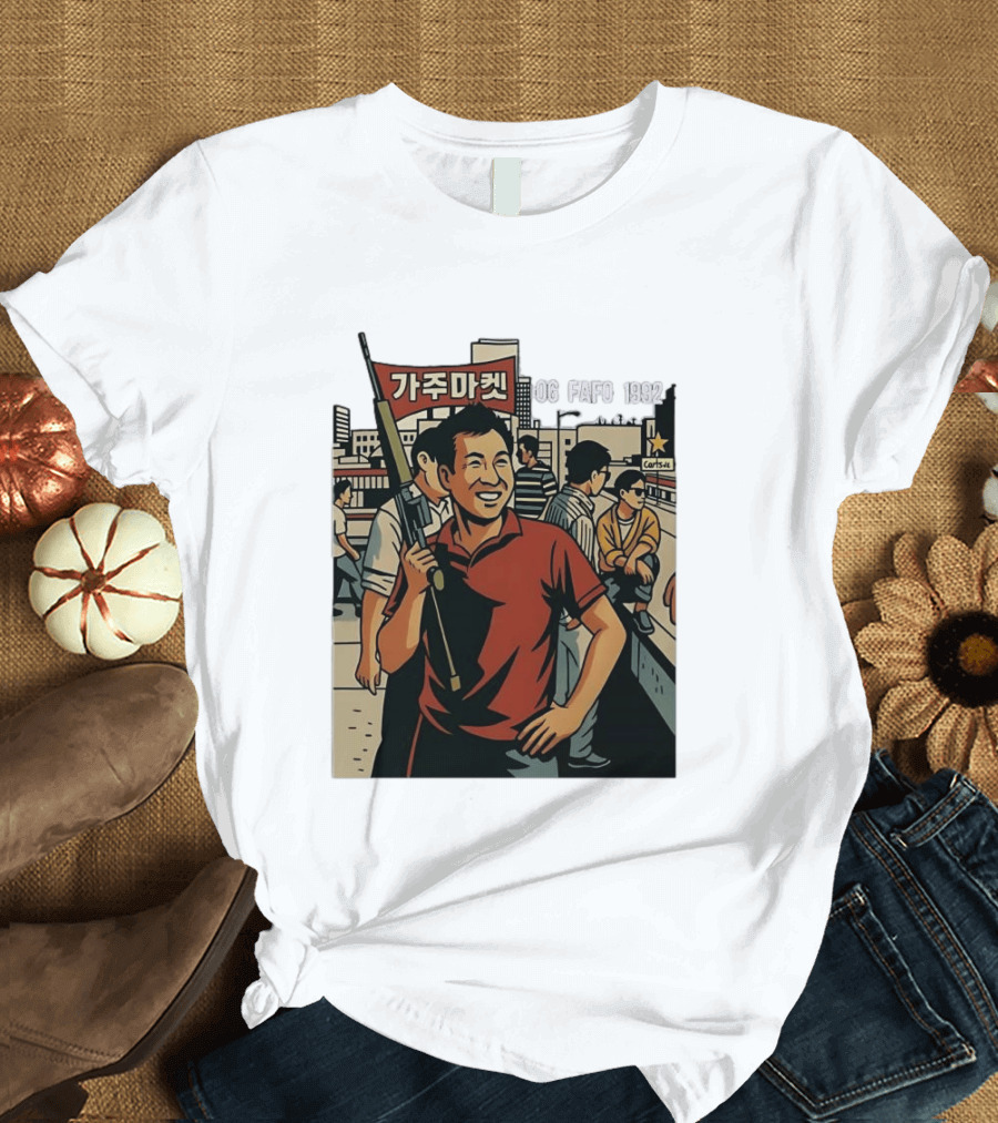 Korean American Street Scene Man With Rifle Urban T-Shirt
