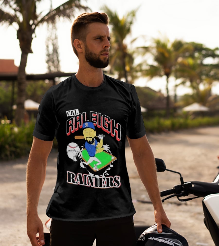 Cal Raleigh Rainiers Baseball Catcher Player Caricature T-Shirt