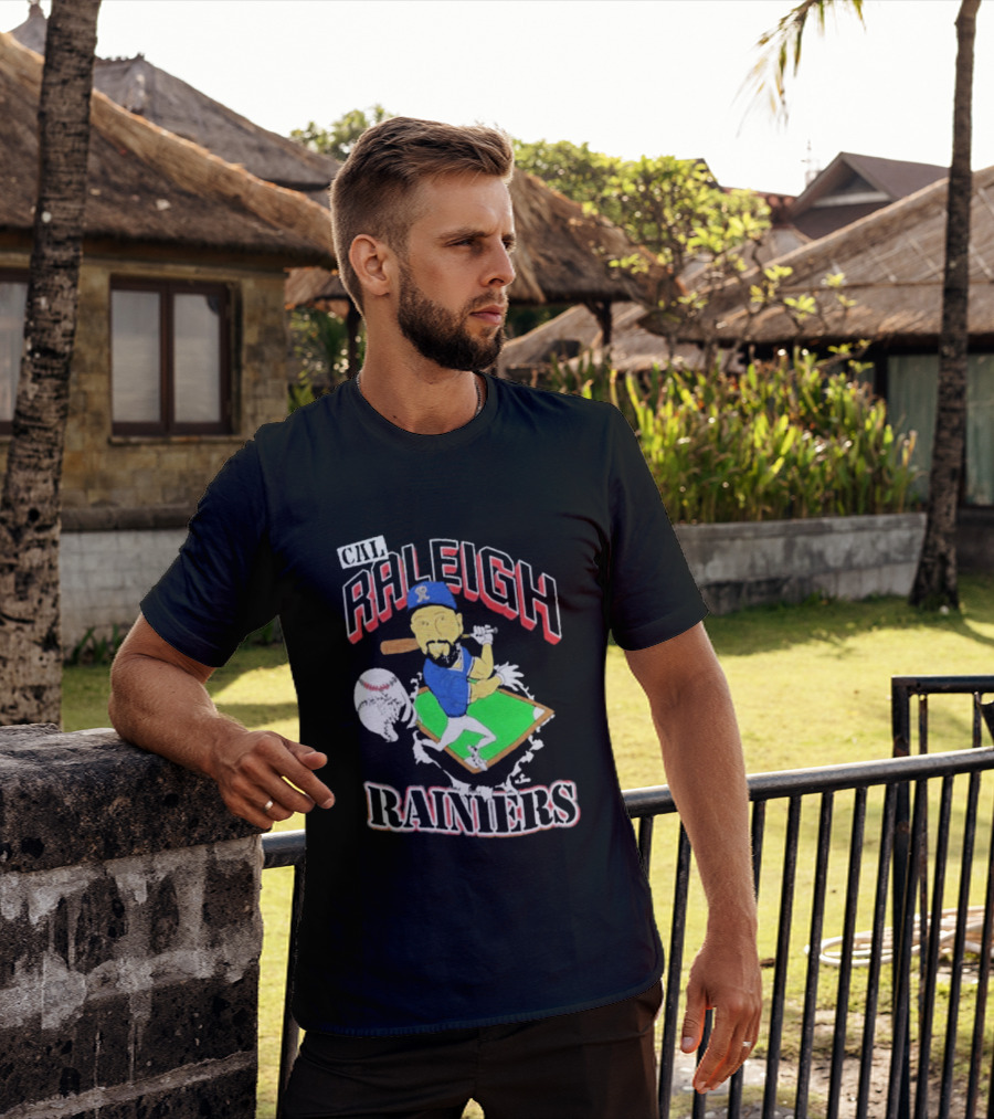Cal Raleigh Rainiers Baseball Catcher Player Caricature T-Shirt