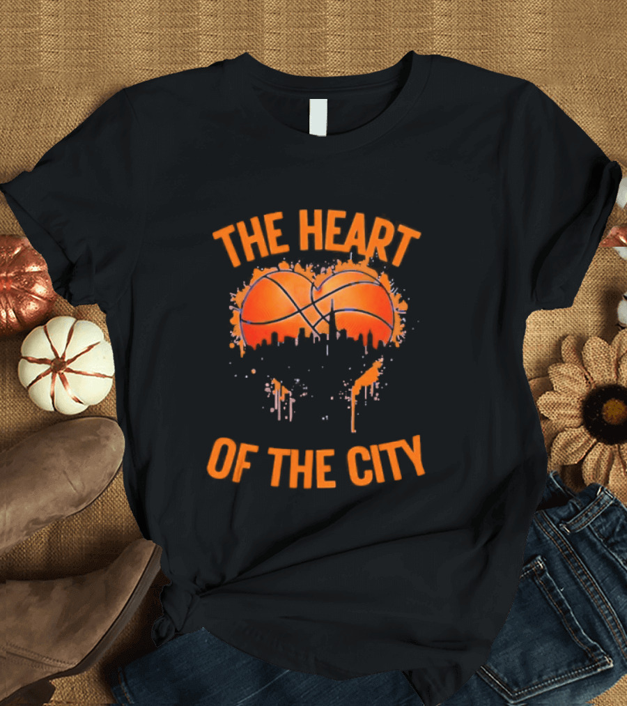 New York Knick The Heart Of The City Basketball Dripping Orange T-Shirt