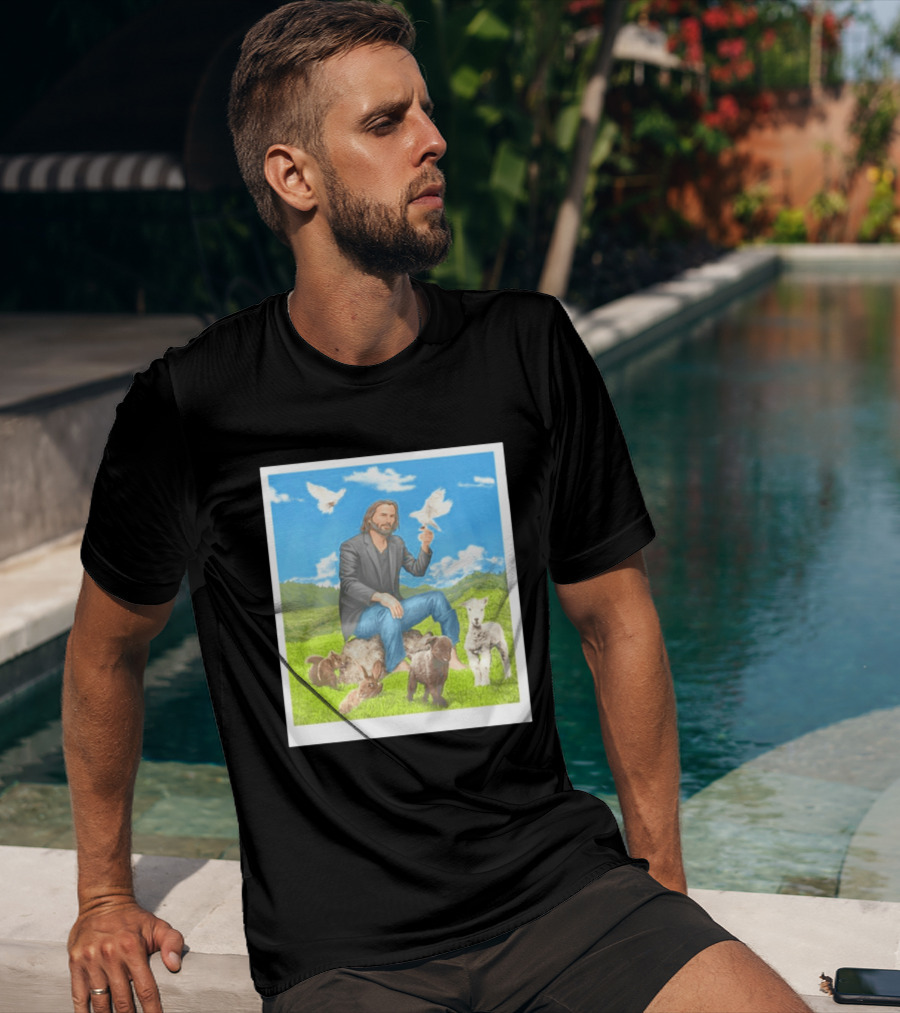 Keanu Reeves Surrounded By Animals In Peaceful Steppe Landscape T-Shirt