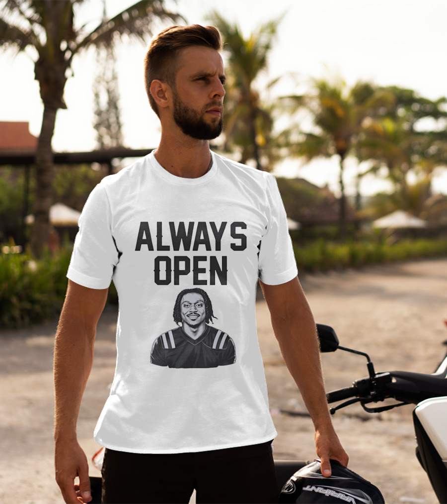 Always Open Bold Text With Cartoon Football Player T-Shirt