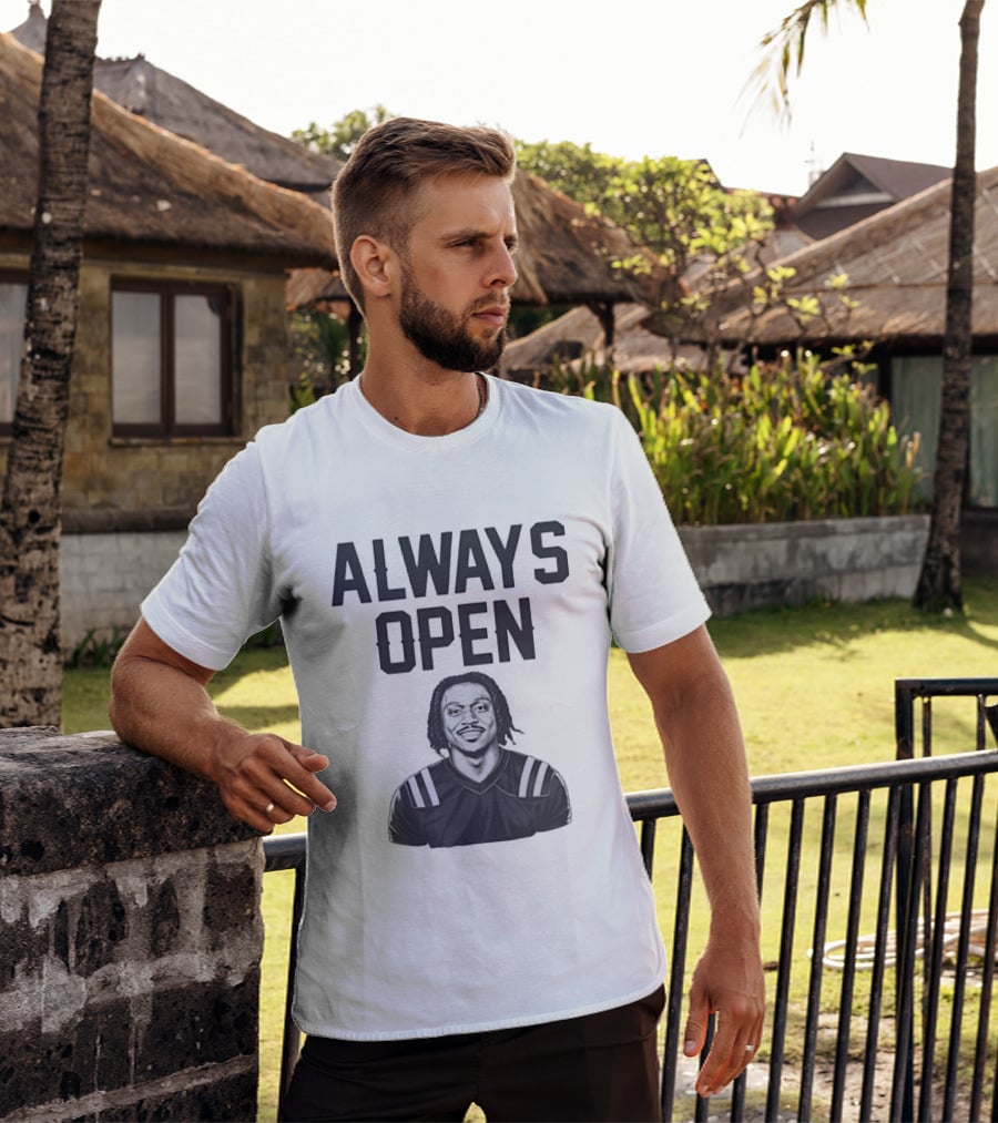 Always Open Bold Text With Cartoon Football Player T-Shirt