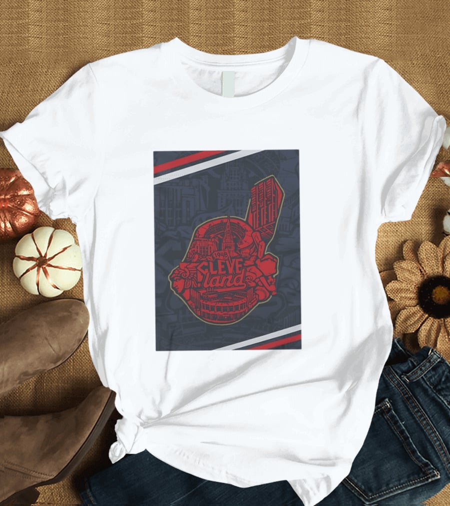 Cleveland 1948 Baseball Team City Mosaic Landmark Collage T-Shirt
