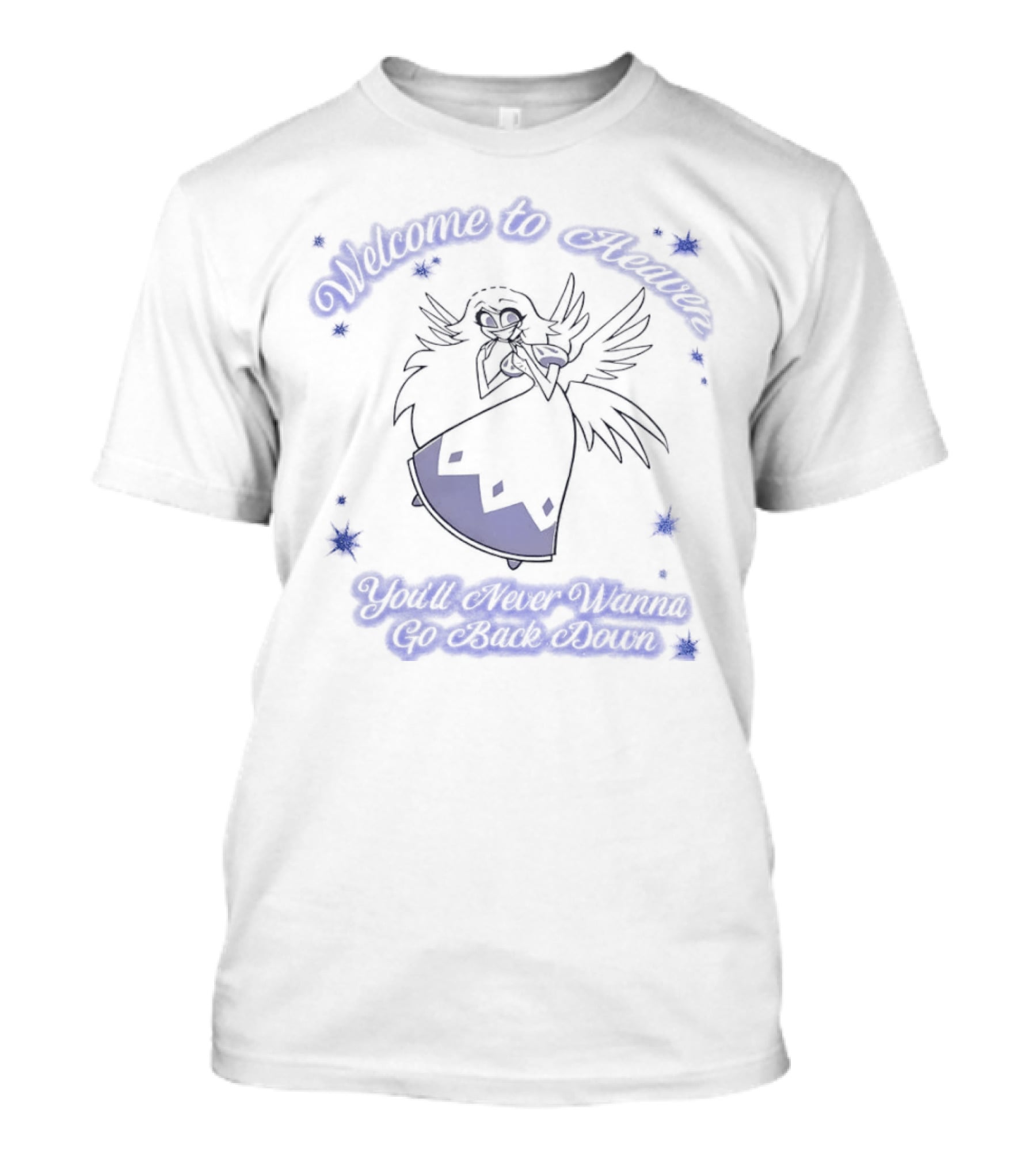 Emily Hazbin Hotel Welcome To Heaven You'll Never Wanna Go Back Down Angelic Invitation T-Shirt