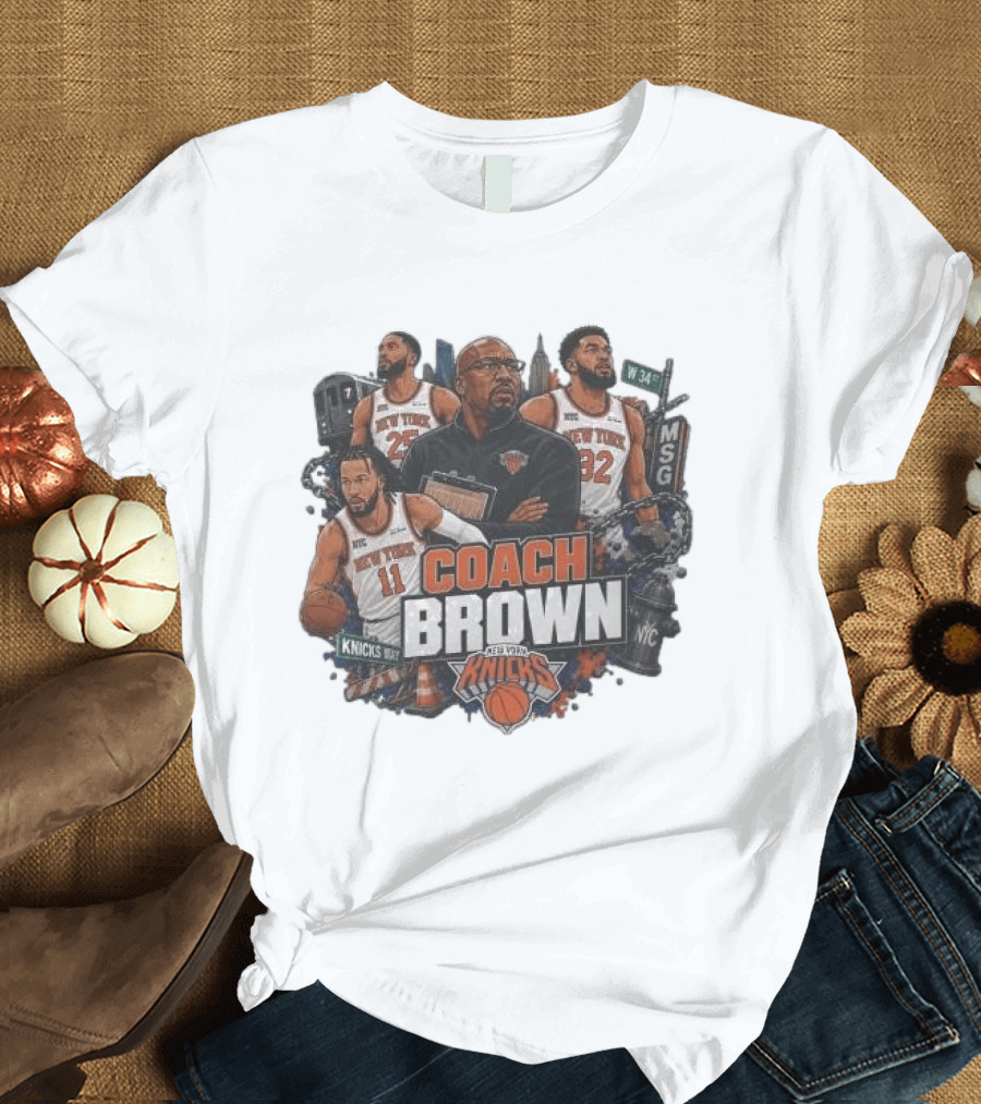 New York Knicks MSG Coach Brown Knicks Way Basketball Team 34th Street 2026 T-Shirt