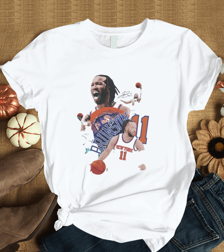 NY Knicks Jalen Brunson Number 11 Collage Basketball Player T-Shirt