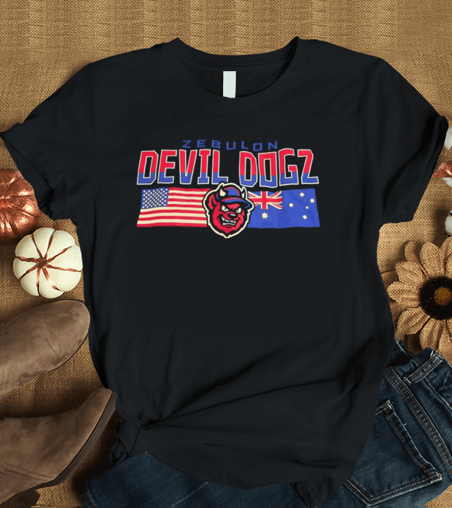Zebulon Devil Dogz American Australian Flags T-Shirt