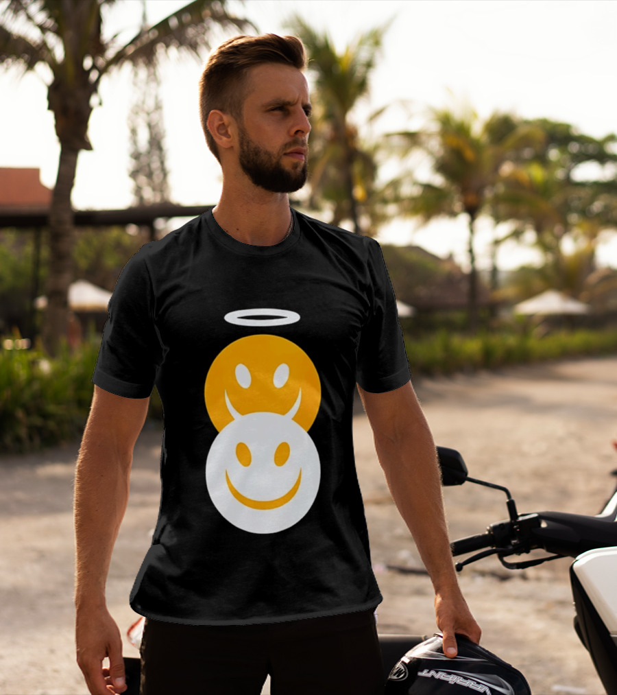 Angel And Devil Smiley Faces Halo And Horns T-Shirt