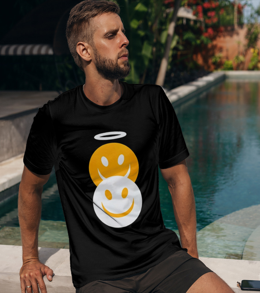 Angel And Devil Smiley Faces Halo And Horns T-Shirt