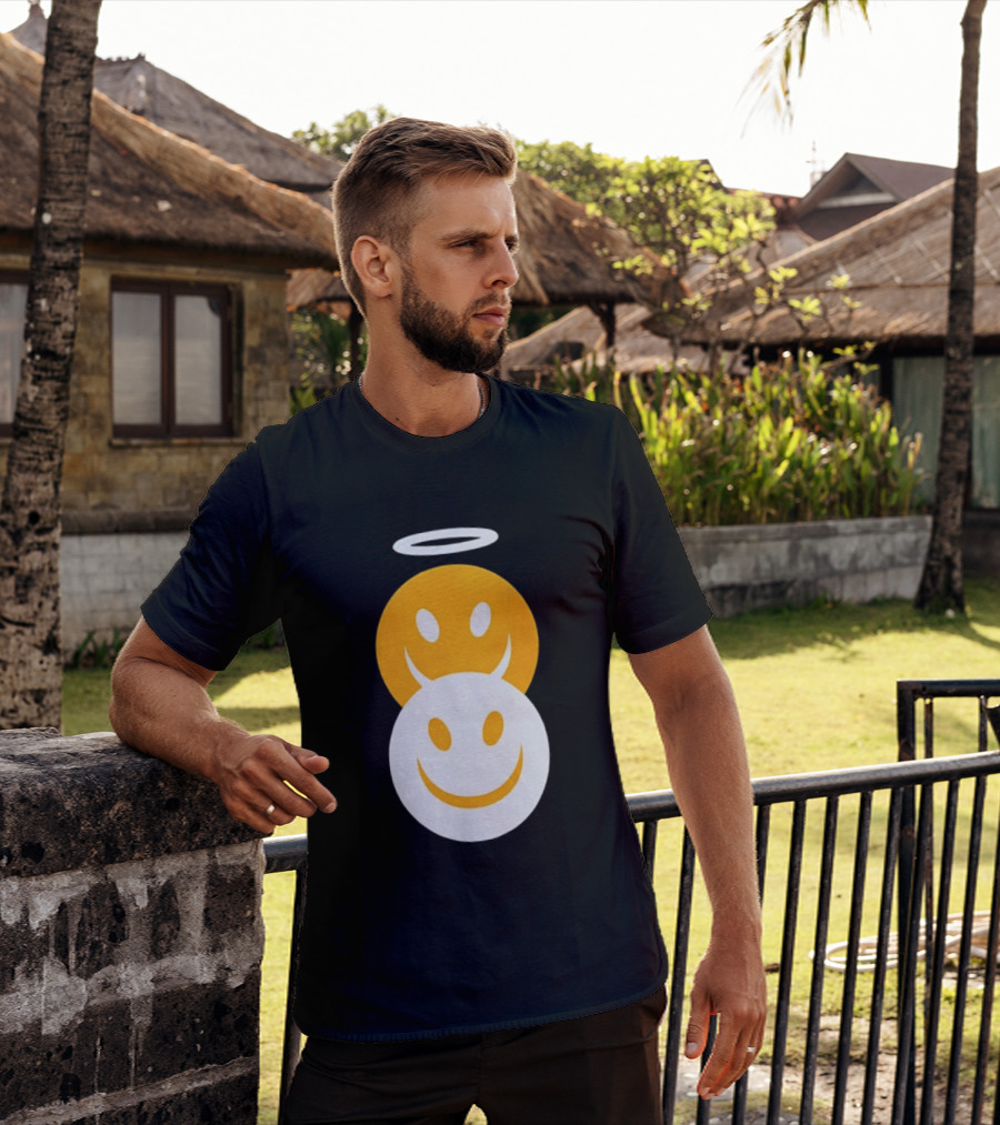 Angel And Devil Smiley Faces Halo And Horns T-Shirt