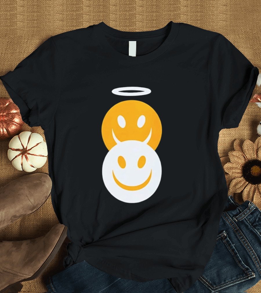 Angel And Devil Smiley Faces Halo And Horns T-Shirt