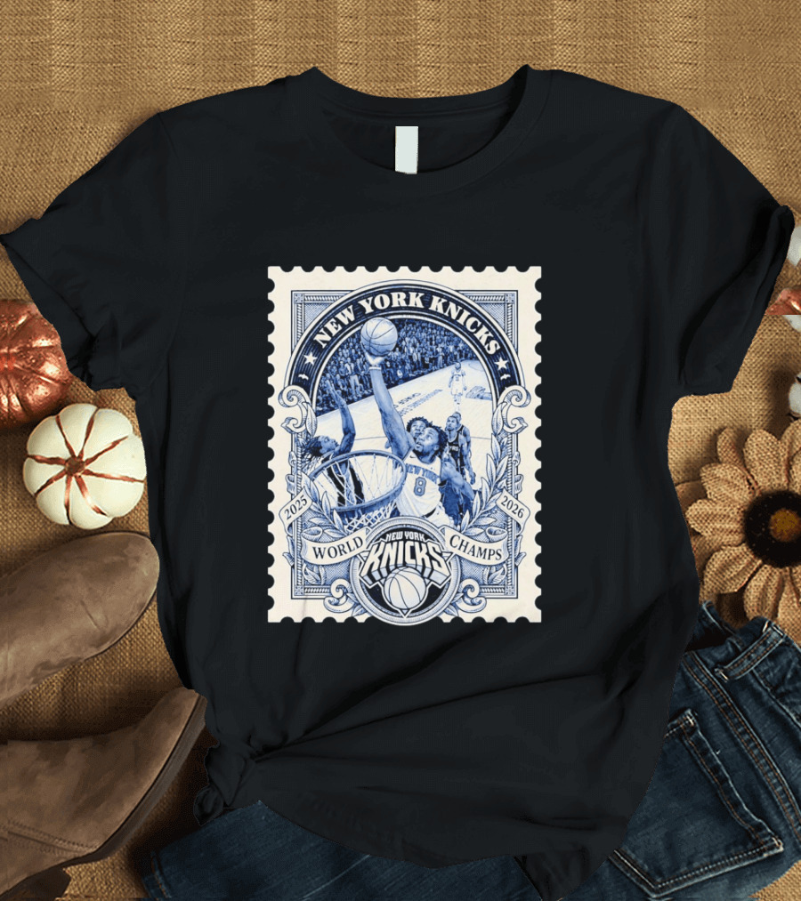 New York Knicks 2026 World Champs OG Anunoby Basketball Stamp T-Shirt
